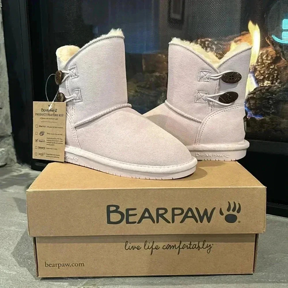 BEARPAW Rosaline Youth NeverWet Booties Suede,sheepskin,wool blend,TPR outsole - Picture 1 of 10